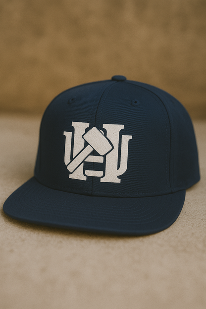 Navy Blue cap with an embroidered logo. 